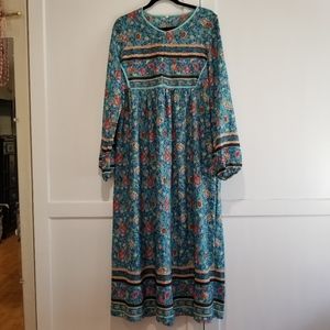Boho turquoise blue floral long sleeve maxi dress